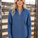 KUT FROM THE KLOTH:  IRIS PULLOVER DENIM SHIRT