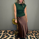 RIGHT ON CUE SATIN MAXI SKIRT - BROWN OR BLACK