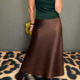 RIGHT ON CUE SATIN MAXI SKIRT - BROWN OR BLACK