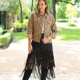BRING THE DRAMA FAUX LEATHER TIERED FRINGE SKIRT - BLACK OR TAUPE