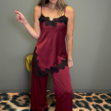 VINO SIPPING SATIN AND LACE PANTS SET