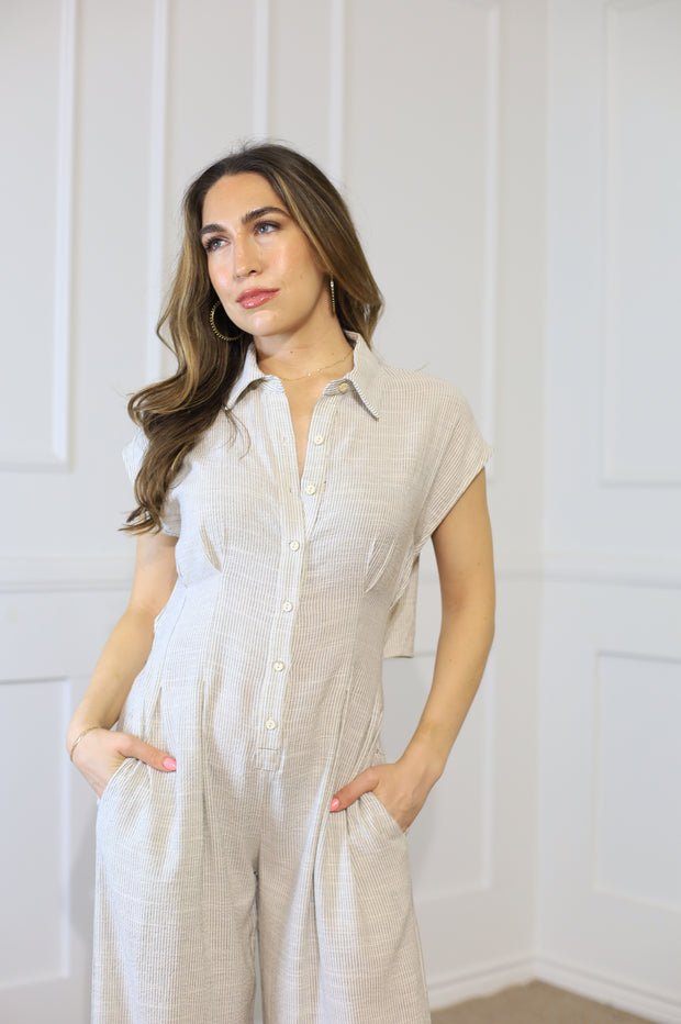 WHISPERS OF WISDOM NATURAL STRIPE JUMPSUIT