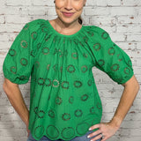 SWEET SIMPLICITY PUFF SLEEVE EYELET BLOUSE