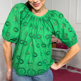 SWEET SIMPLICITY PUFF SLEEVE EYELET BLOUSE