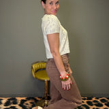 FATE HIGH RISE WIDE LEG BROWN PANTS