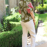 GARDEN SERENADE EMBROIDERED SLEEVE FLORAL BLOUSE