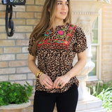 FIERCE CHARM SISTER MARY LEOPARD PRINT BLOUSE