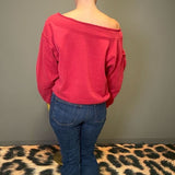 SEEING RED OFF THE SHOULDER SWEATSHIRT
