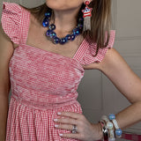 PICNIC IN THE PARK RED GINGHAM MAXI DRESS