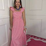 PICNIC IN THE PARK RED GINGHAM MAXI DRESS