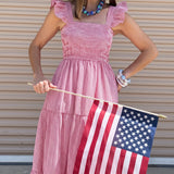 PICNIC IN THE PARK RED GINGHAM MAXI DRESS