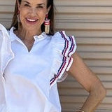 LITTLE MISS FIRECRACKER RUFFLE SLEEVE BLOUSE