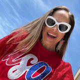 USA FOREVER PUFF SLEEVE SEQUIN RED TOP