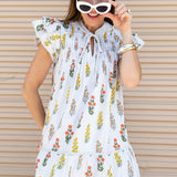 CITRUS KISSES BLUE FLORAL MINI DRESS