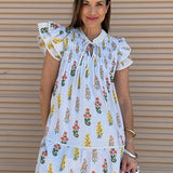 CITRUS KISSES BLUE FLORAL MINI DRESS