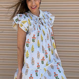 CITRUS KISSES BLUE FLORAL MINI DRESS
