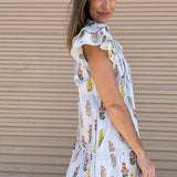 CITRUS KISSES BLUE FLORAL MINI DRESS