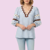 STRIPE A POSE PUFF SLEEVE BLOUSE