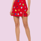 QUEEN OF SPARKLES:  RED MULTI RHINESTONE HEART SKIRT