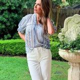SWEET STATEMENT BLUE GEOMETRIC BLOUSE