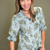 UNDER EVENING SKIES BLUE TEXTURED BLOUSE