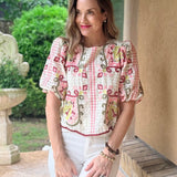 BLOOM AND BLISS FLORAL EMBROIDERED TEXTURED TOP
