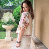 BLOOM AND BLISS FLORAL EMBROIDERED TEXTURED TOP