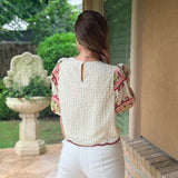BLOOM AND BLISS FLORAL EMBROIDERED TEXTURED TOP