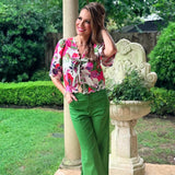 GLAM HIGH RISE WIDE LEG DENIM PANTS - WHITE OR KELLY GREEN