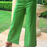 GLAM HIGH RISE WIDE LEG DENIM PANTS - WHITE OR KELLY GREEN