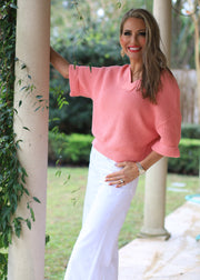 ROSE COLORED KISSES V-NECK SWEATER  - ROSE OR LILAC