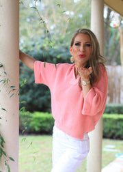 ROSE COLORED KISSES V-NECK SWEATER  - ROSE OR LILAC