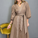 TIMELESS TREASURES PUFF SLEEVE MIDI DRESS