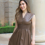 MAKE IT COUNT MOCHA FAUX LEATHER DRESS