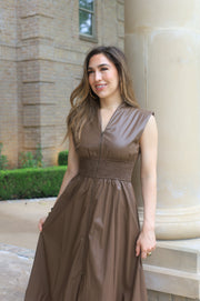 MAKE IT COUNT MOCHA FAUX LEATHER DRESS