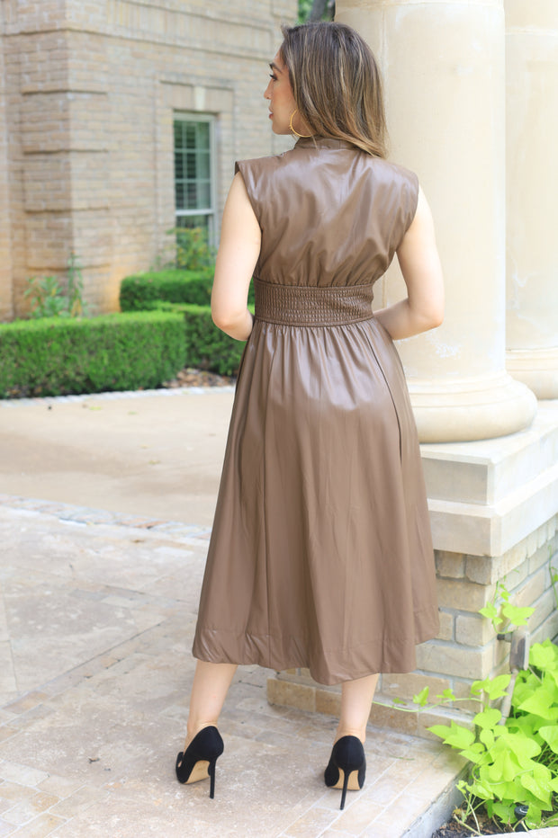 MAKE IT COUNT MOCHA FAUX LEATHER DRESS