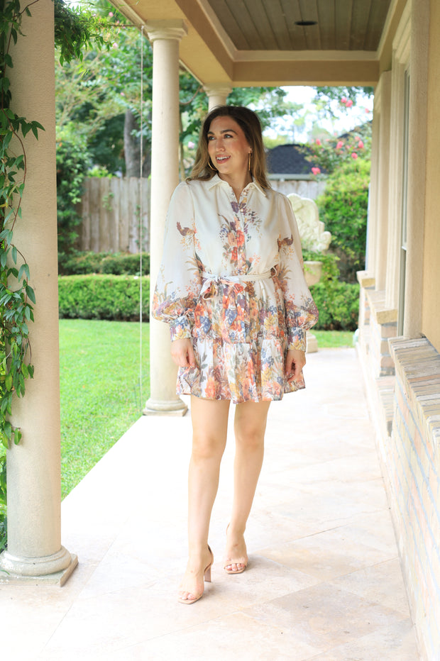 GARDEN GATHERING BELTED FLORAL DRESS