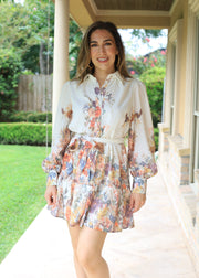 GARDEN GATHERING BELTED FLORAL DRESS