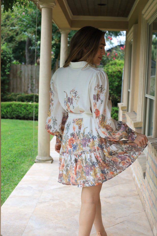 GARDEN GATHERING BELTED FLORAL DRESS