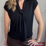 NASHVILLE LIGHTS CAP SLEEVE TIE NECK KNIT TOP