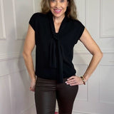 NASHVILLE LIGHTS CAP SLEEVE TIE NECK KNIT TOP