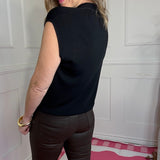 NASHVILLE LIGHTS CAP SLEEVE TIE NECK KNIT TOP
