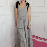 A LITTLE GETAWAY SHOULDER TIE SMOCKED TIERED MAXI DRESS