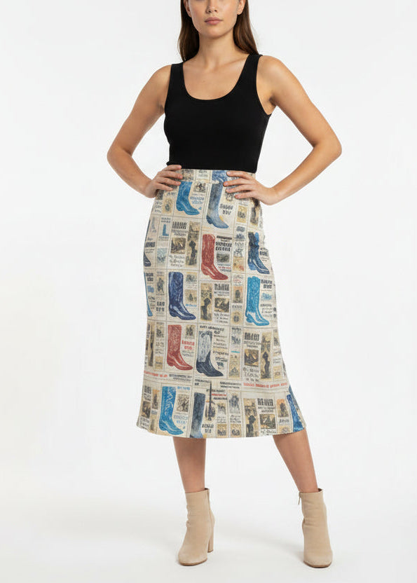 DANCE HALL LONG SATIN PRINT SKIRT - ASSORTED COLORS