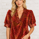 GRACE IN THE DETAILS TEXTURED RUST BLOUSE