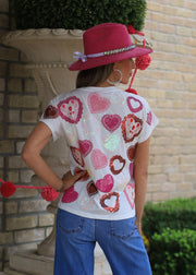 QUEEN OF SPARKLES:  DOILY HEART SEQUIN TEE