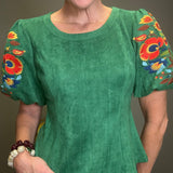 EVERYTHING’S BLOOMING GREEN EMBROIDERED BLOUSE