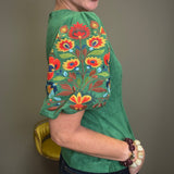 EVERYTHING’S BLOOMING GREEN EMBROIDERED BLOUSE