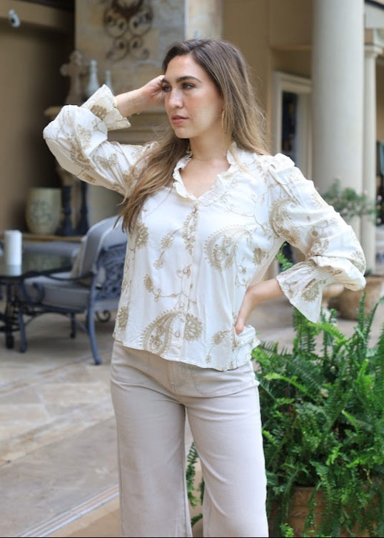 JUST WINGING IT IVORY EMBROIDERED BLOUSE