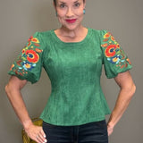 EVERYTHING’S BLOOMING GREEN EMBROIDERED BLOUSE